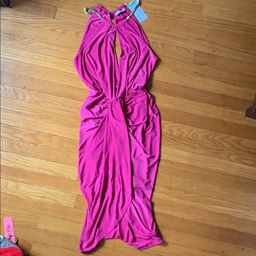 Hot pink wrap mini dress